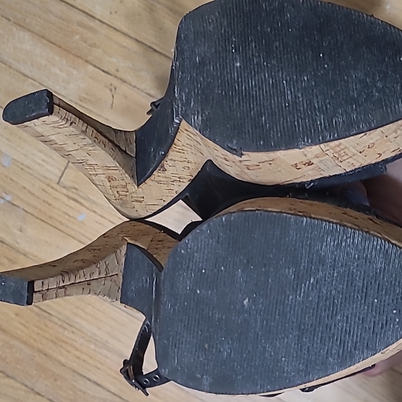 Womens Sz 9 Black & Cork Platform Sandals - Picture 4 of 5
